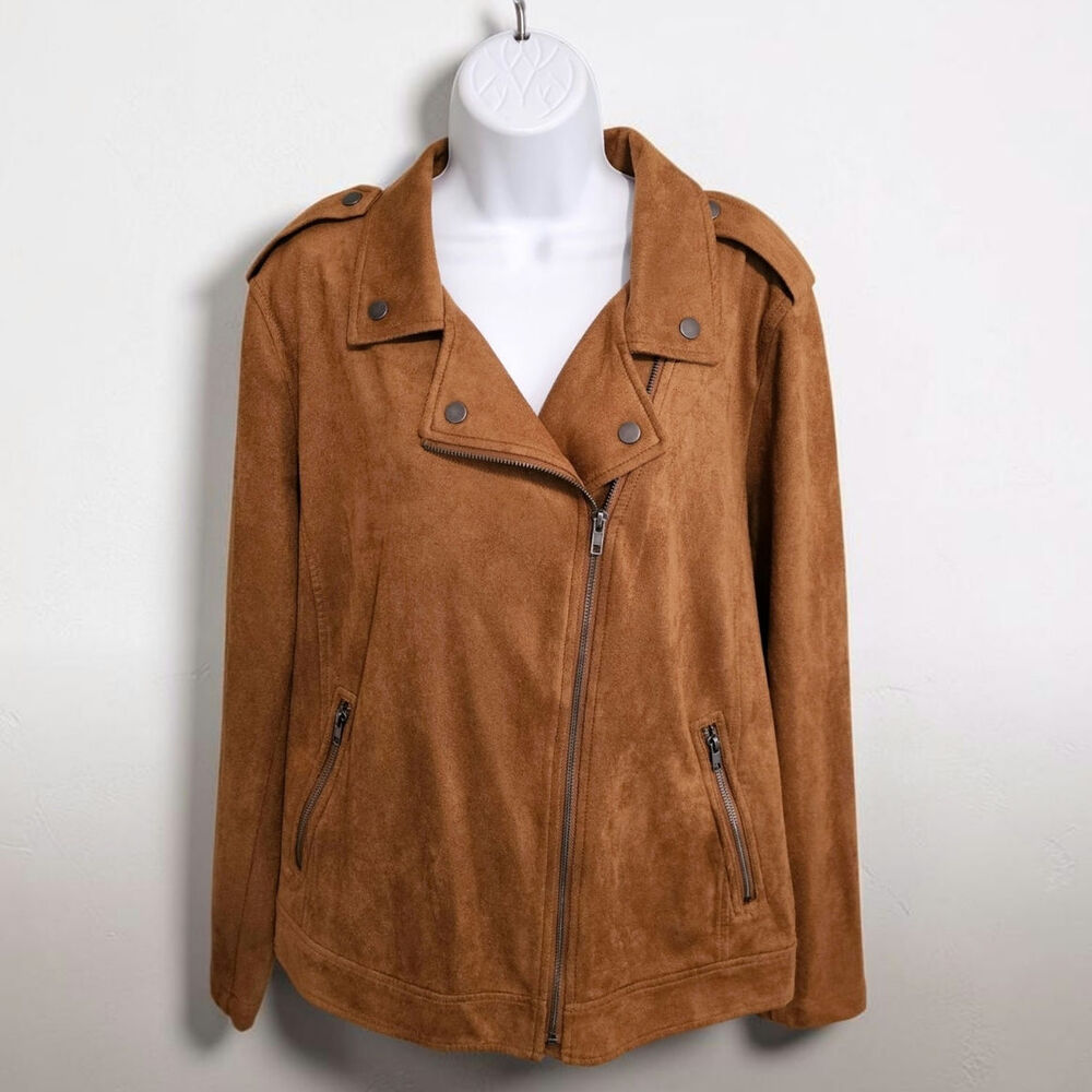 Style & Co Faux Suede Moto Jacket Brown Tan XL - New with Tags